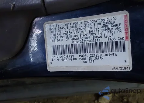 2000 Toyota Celica Gts from USA, damaged, VIN JTDDY32T5Y0035471